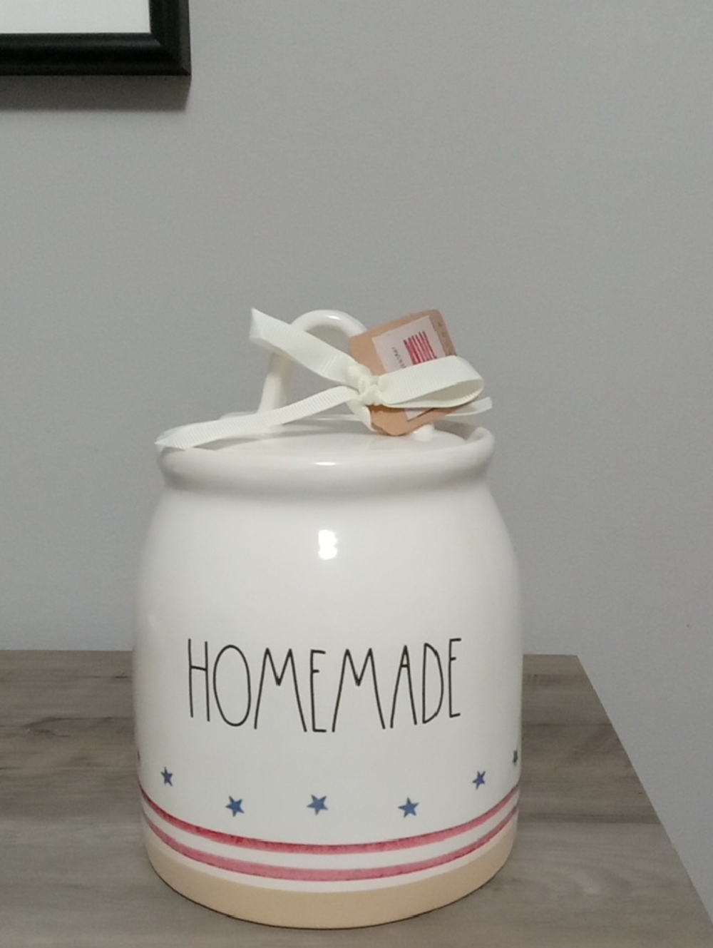 Rae Dunn 'HOMEMADE' Kitchen Canister - White with Red & Blue Accents NWTS